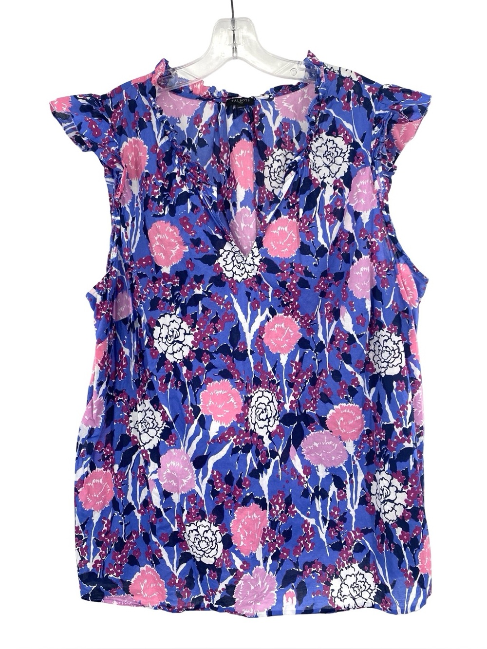 Talbots Floral Ruffle Sleeve Boho Cotton Blouse Top Size 2X Purple Pink